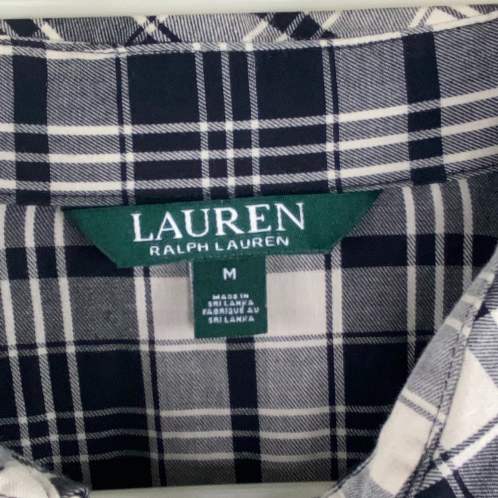 Lauren Ralph Lauren Plaid Blouse Womens SZ M‎ Bell Sleeve Black White Preppy - Picture 6 of 15